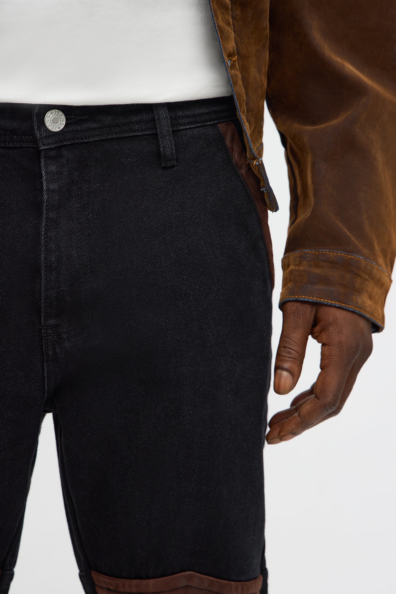 Bootcut Faux Leather Knee Panel Jean - Black