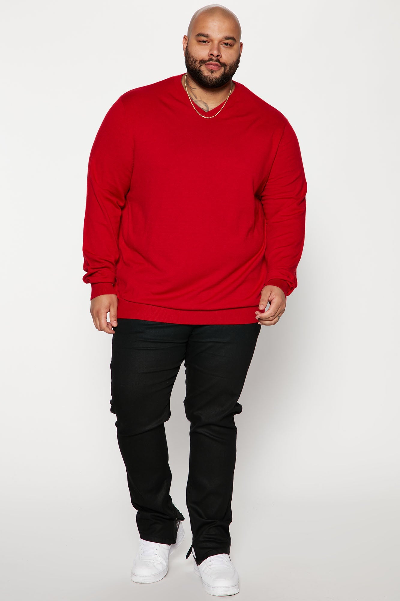 Viscose V Neck Sweater - Red