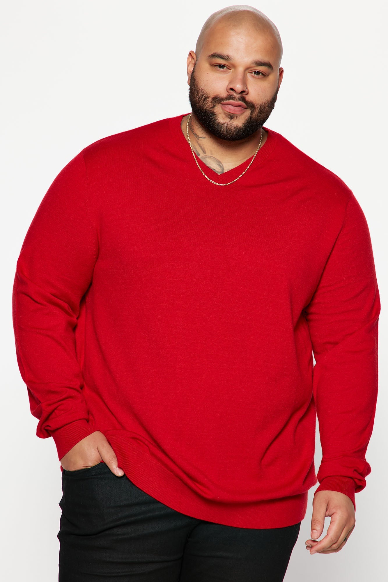 Viscose V Neck Sweater - Red