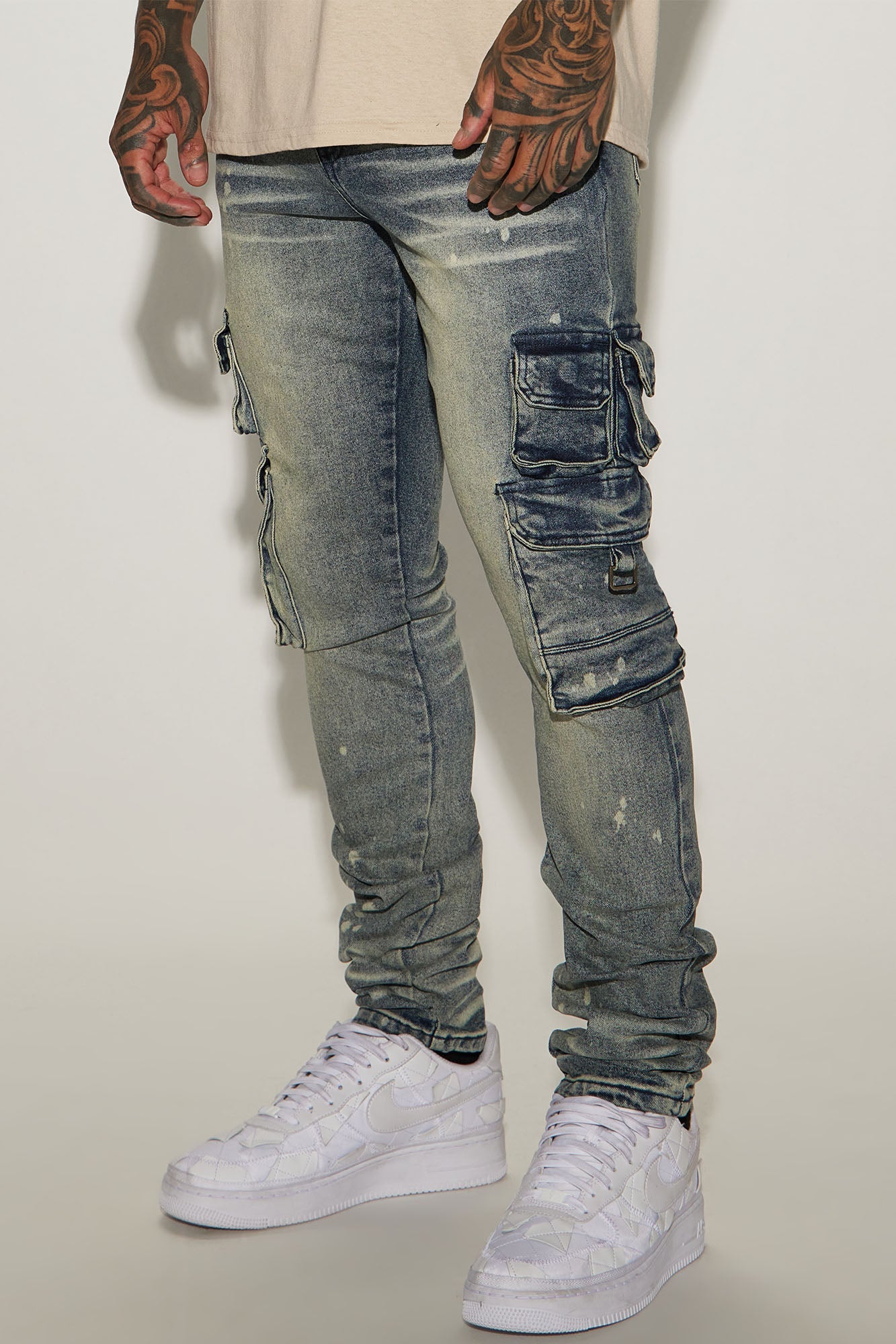 Loaded Stacked Skinny Cargo Jeans - Medium Wash