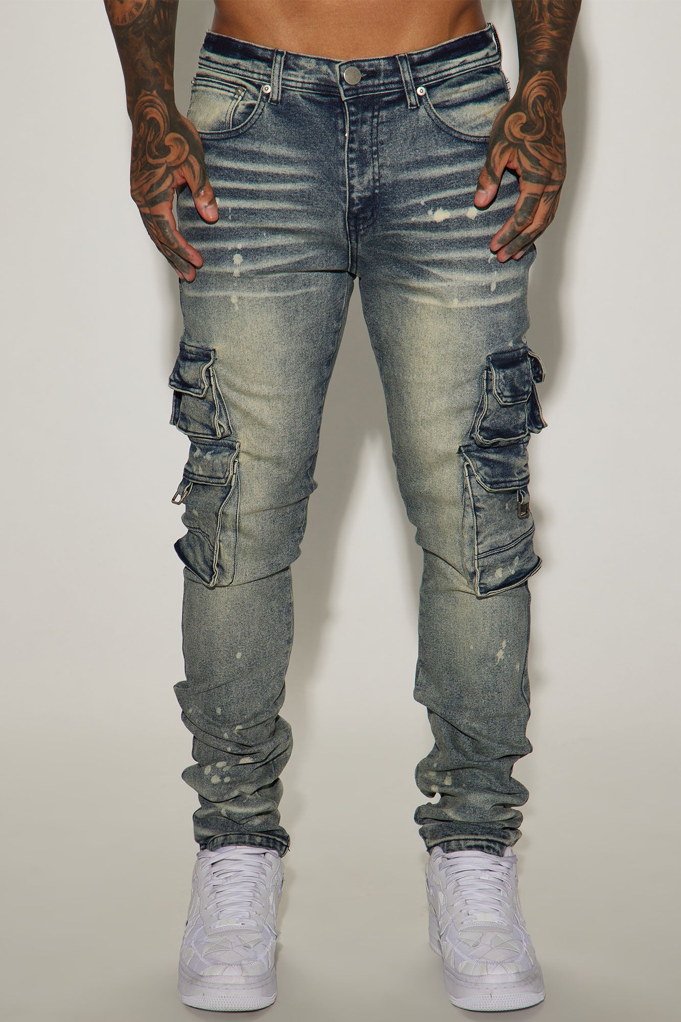 Loaded Stacked Skinny Cargo Jeans - Medium Wash
