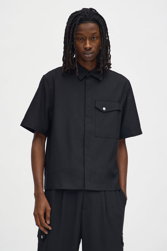 Erod Hidden Placket Button Up Shirt - Black