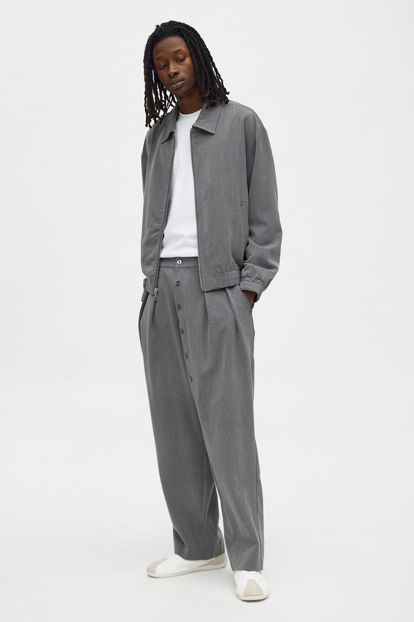 Baggy Upper East Side Asymmetrical Button Trouser - Charcoal