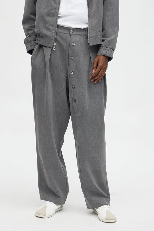 Baggy Upper East Side Asymmetrical Button Trouser - Charcoal