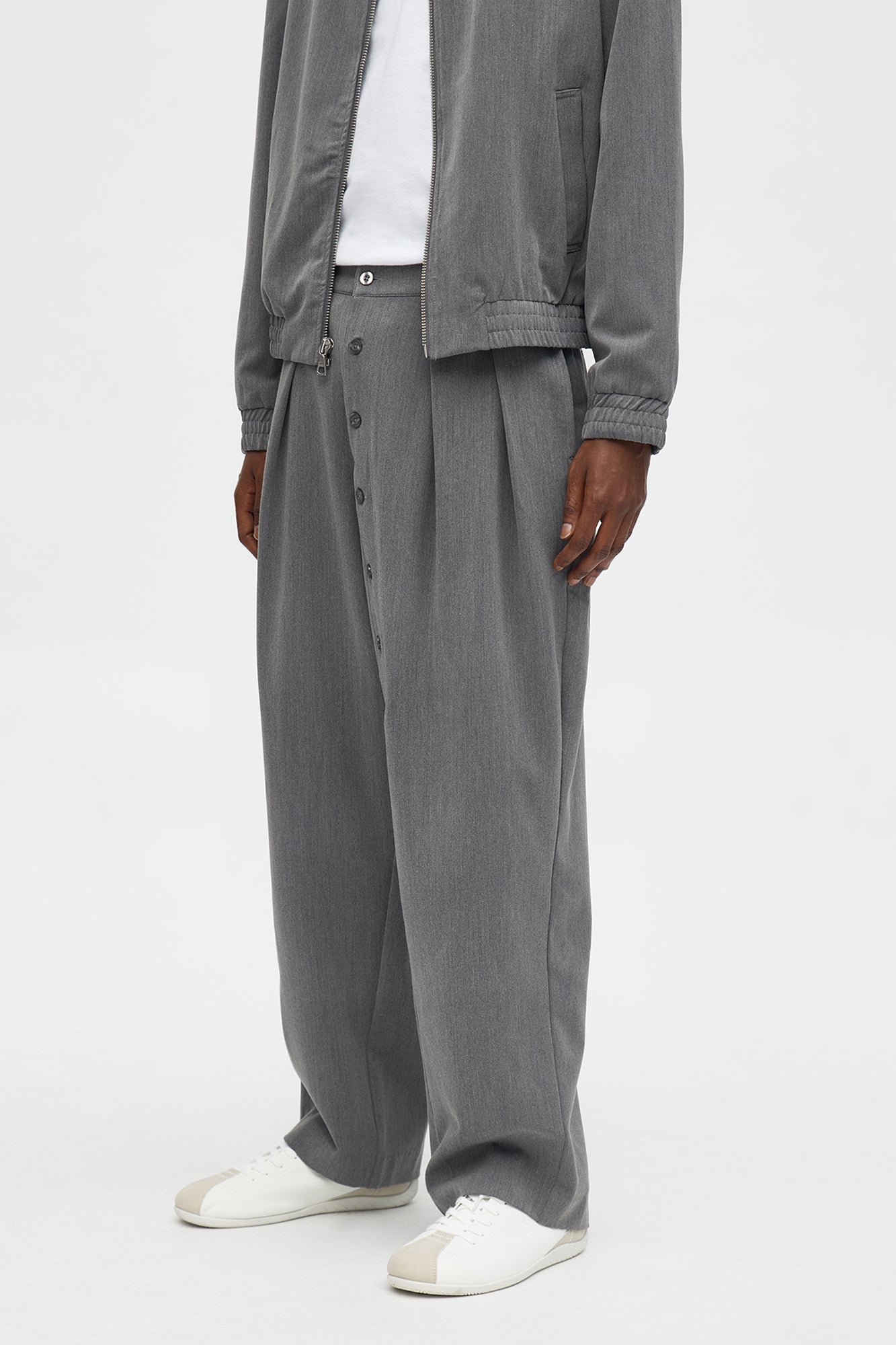 Baggy Upper East Side Asymmetrical Button Trouser - Charcoal