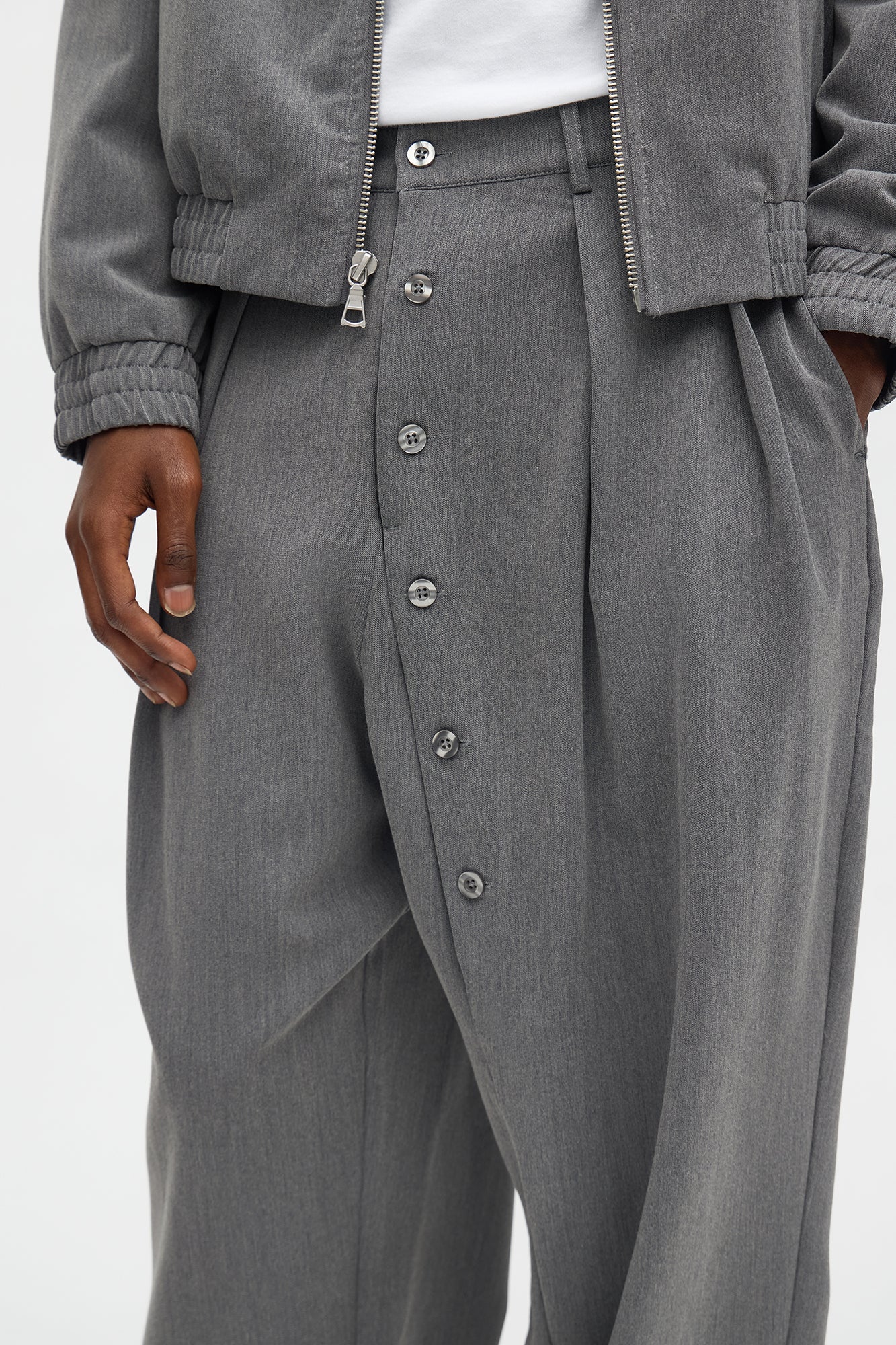 Baggy Upper East Side Asymmetrical Button Trouser - Charcoal