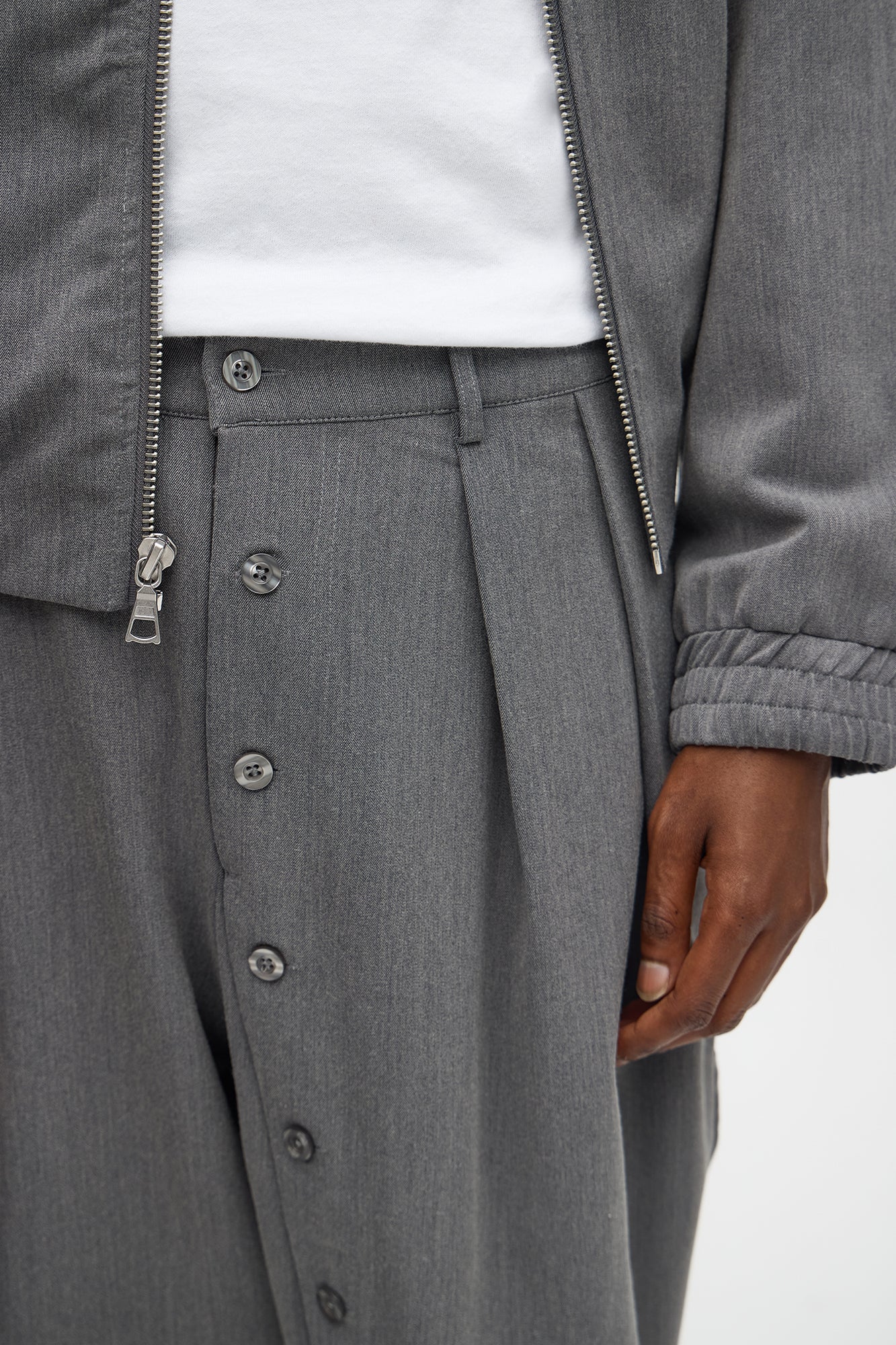 Baggy Upper East Side Asymmetrical Button Trouser - Charcoal