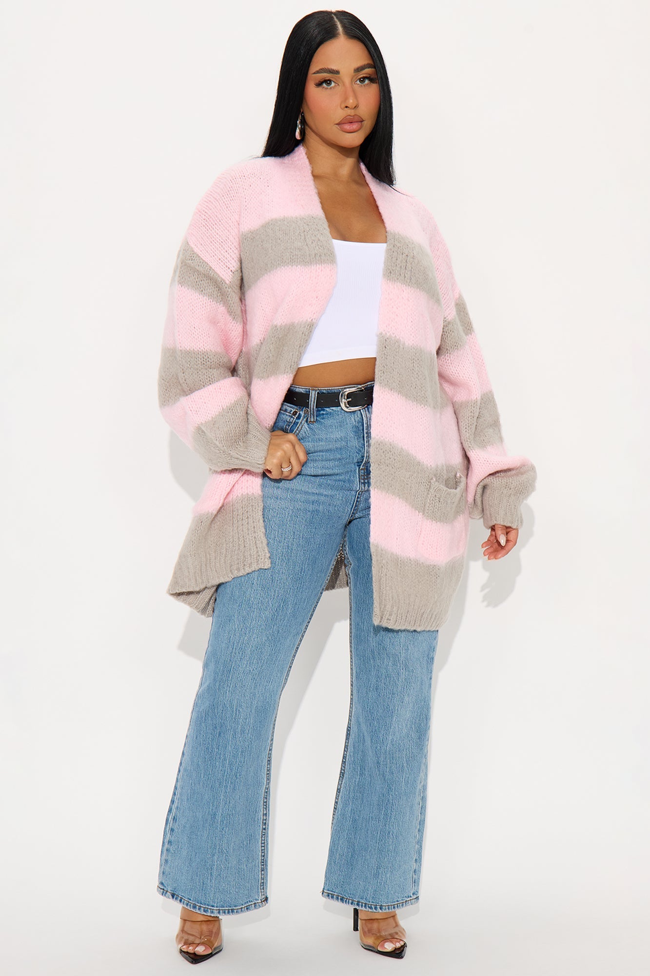 Catch My Vibe Oversized Striped Cardigan - Pink/combo