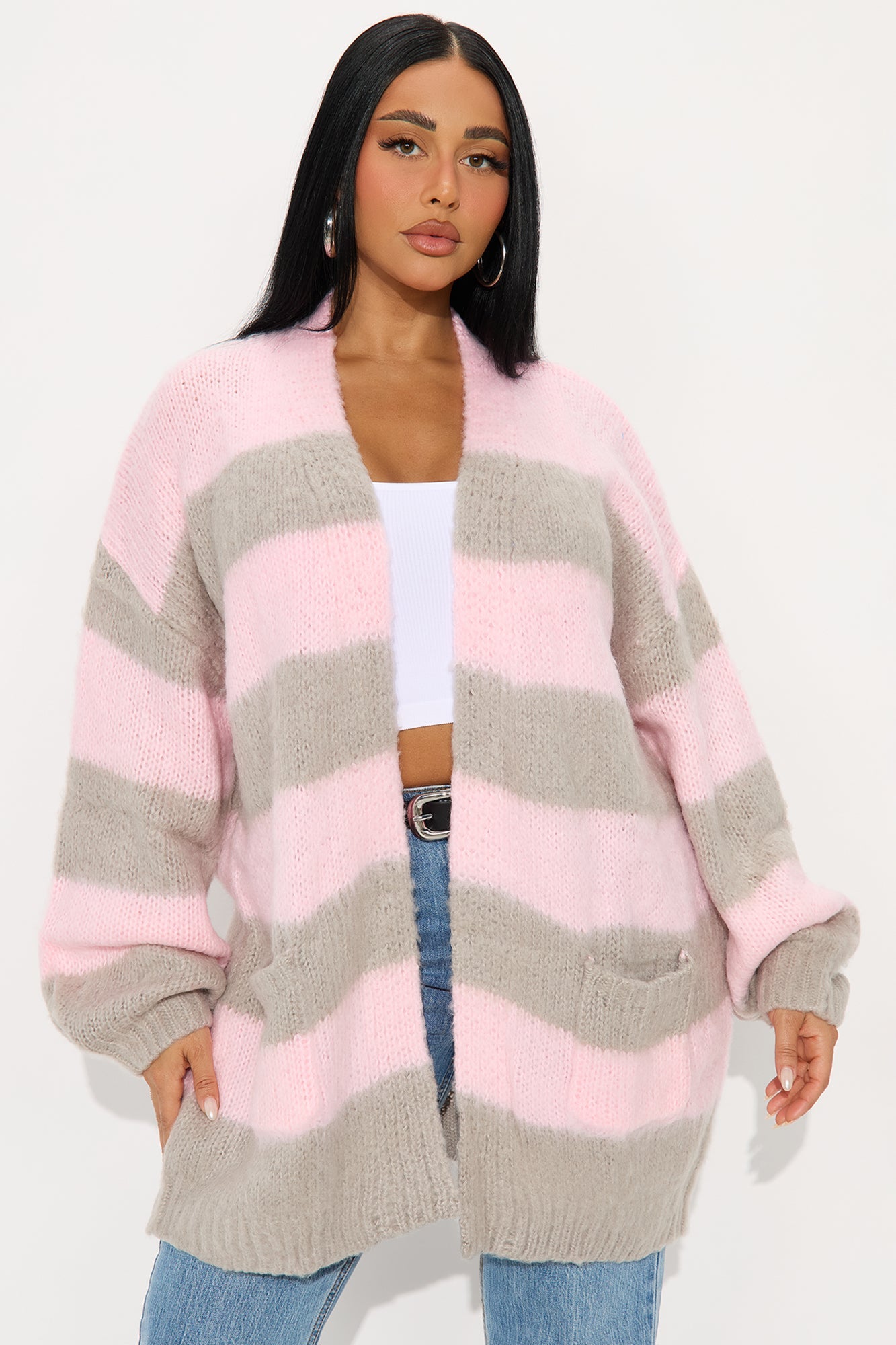Catch My Vibe Oversized Striped Cardigan - Pink/combo