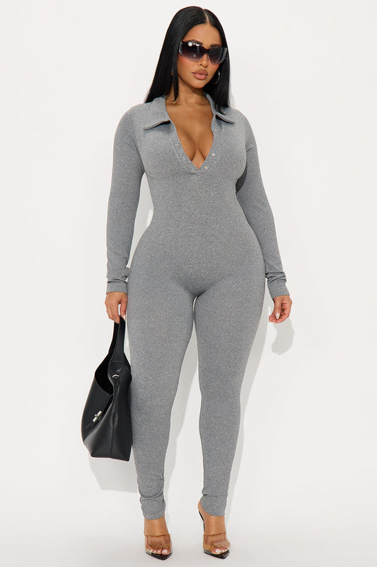 Back To It Seamless Jumpsuit - Heather Grey