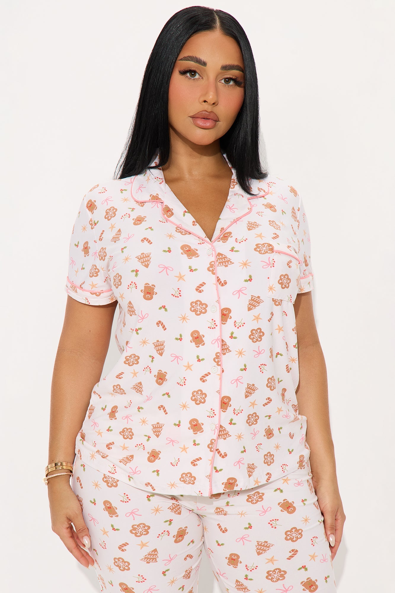 Santa's Treats Short Sleeve PJ Pant Set - Ivory/combo