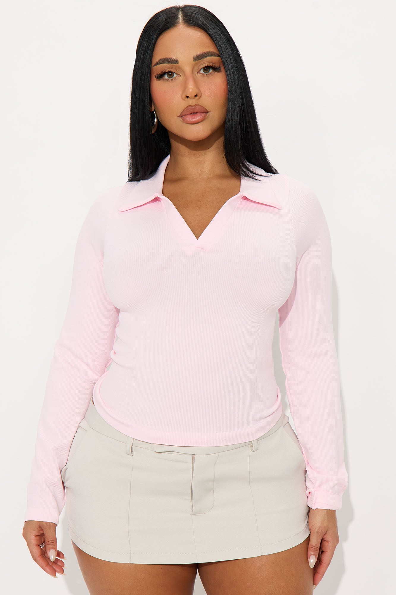 Studying You Collared Seamless Top - Pink