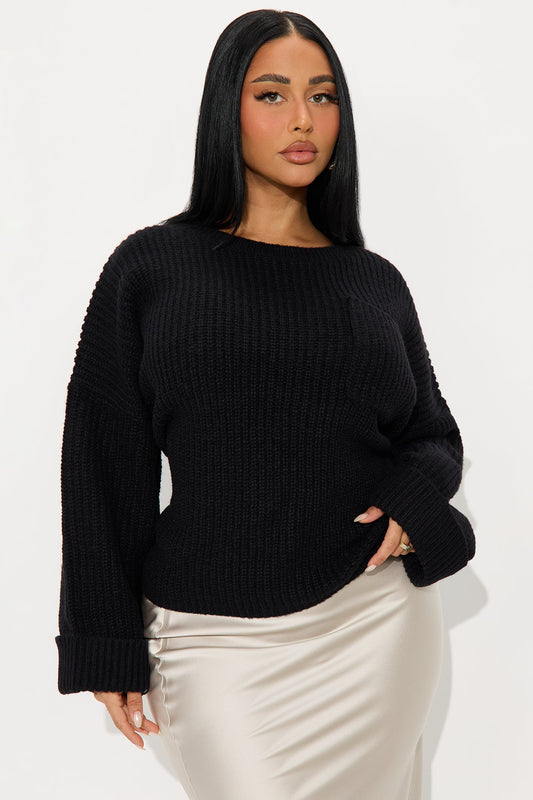 All Wrapped Up Chunky Knit Pullover Sweater - Black