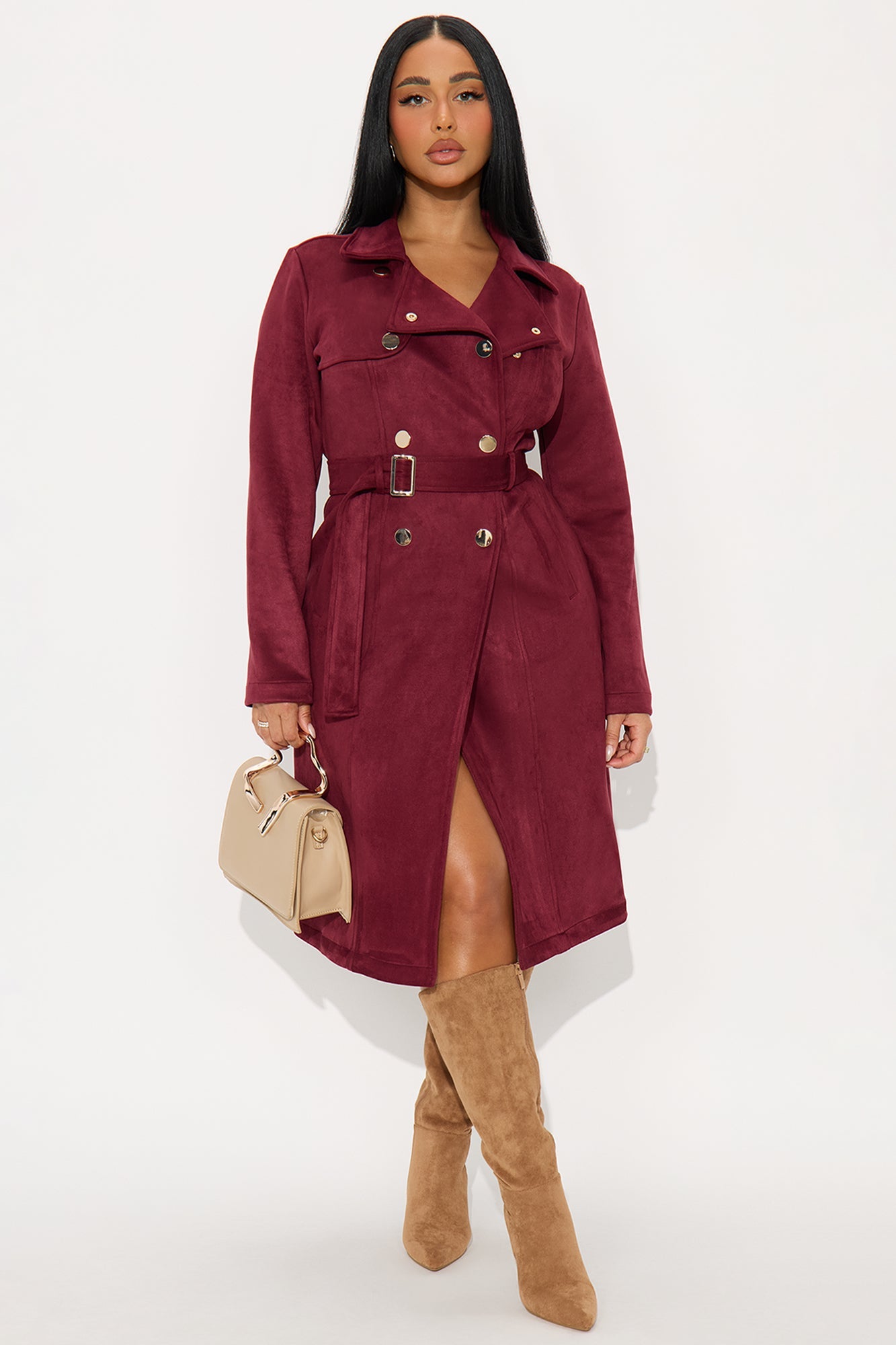 Belt Your Heart Trench Coat - Wine