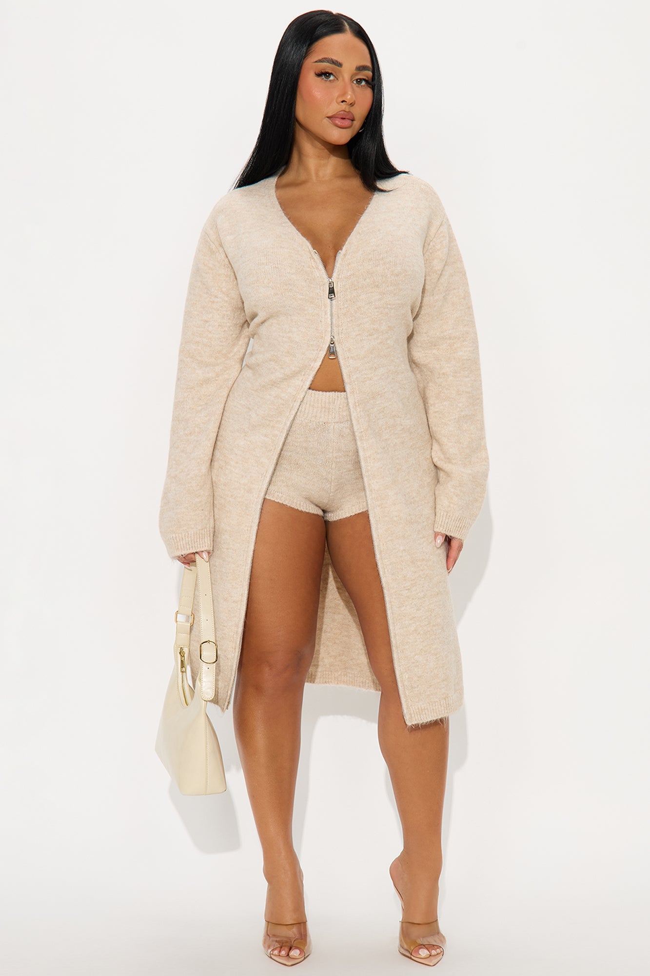 Bre Cozy Sweater Short Set - Oatmeal