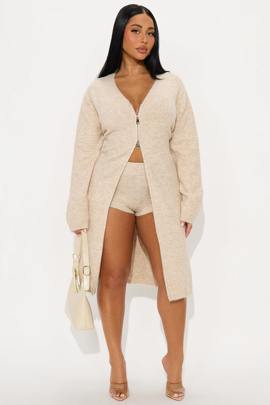Bre Cozy Sweater Short Set - Oatmeal
