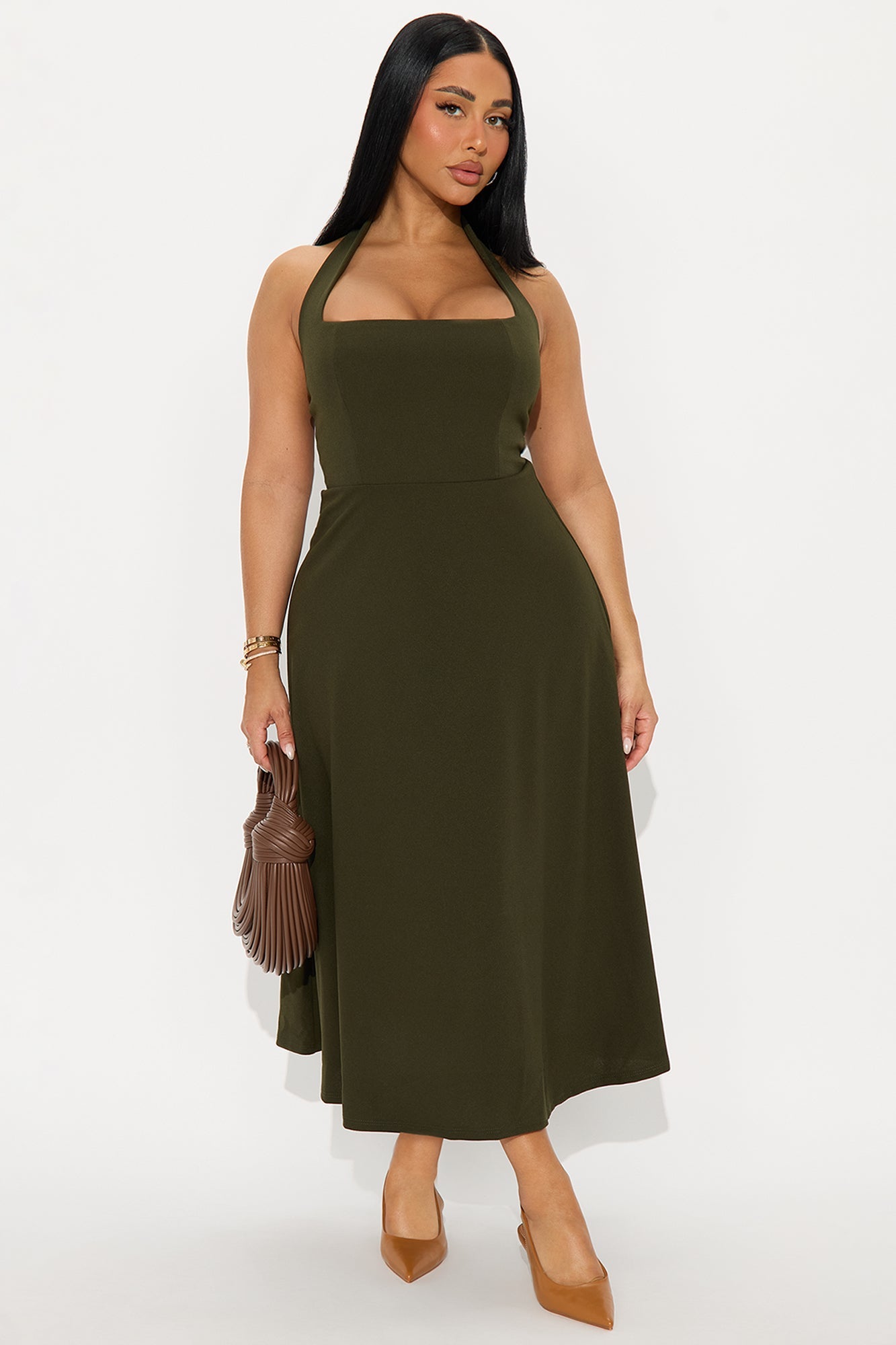 Alena Halter Midi Dress - Olive