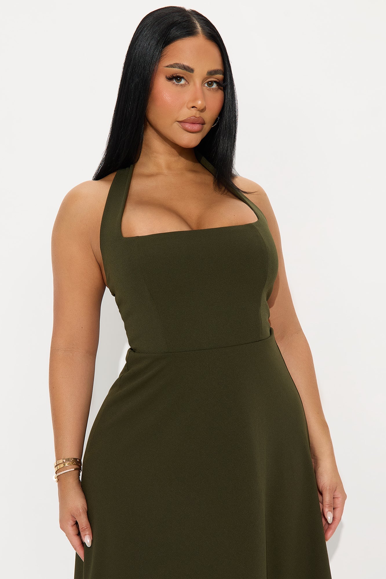 Alena Halter Midi Dress - Olive