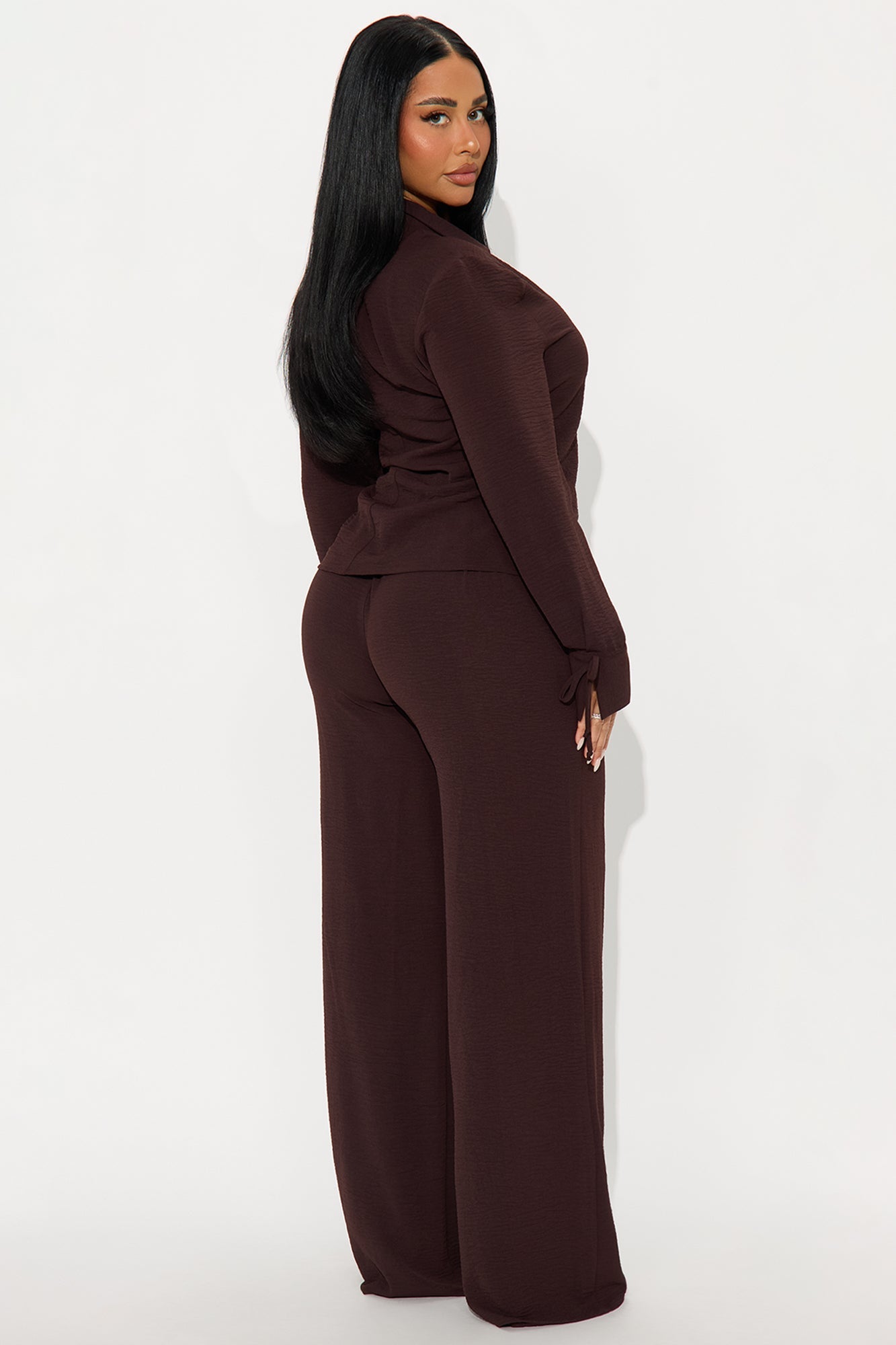 Gemma Ruched Sides Pant Set - Chocolate