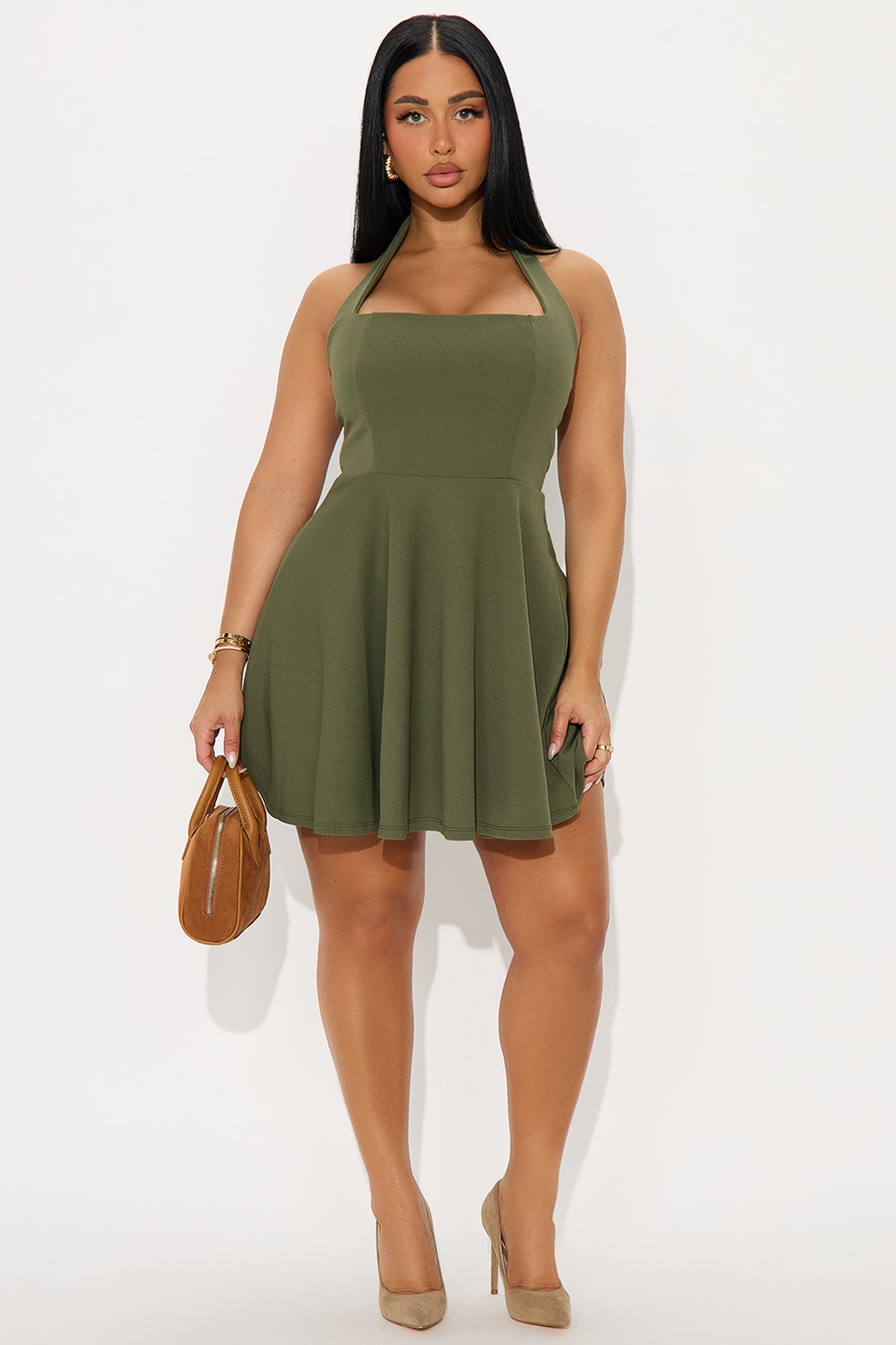 Alena Halter Mini Dress - Olive