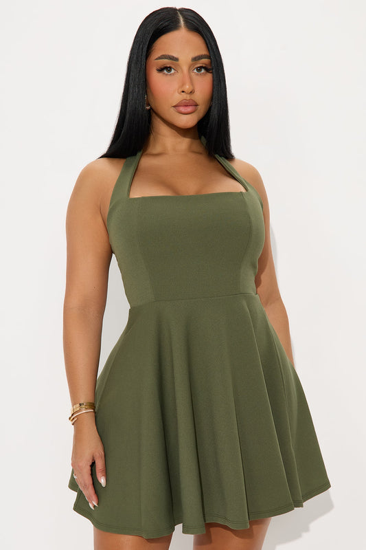 Alena Halter Mini Dress - Olive