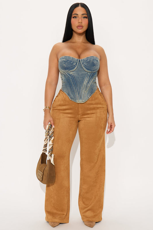 Retro Haze Faux Suede Wide Leg Pant 32″ - Camel