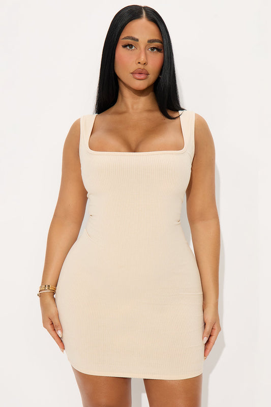 Sara Square Neck Snatched Mini Dress - Cream