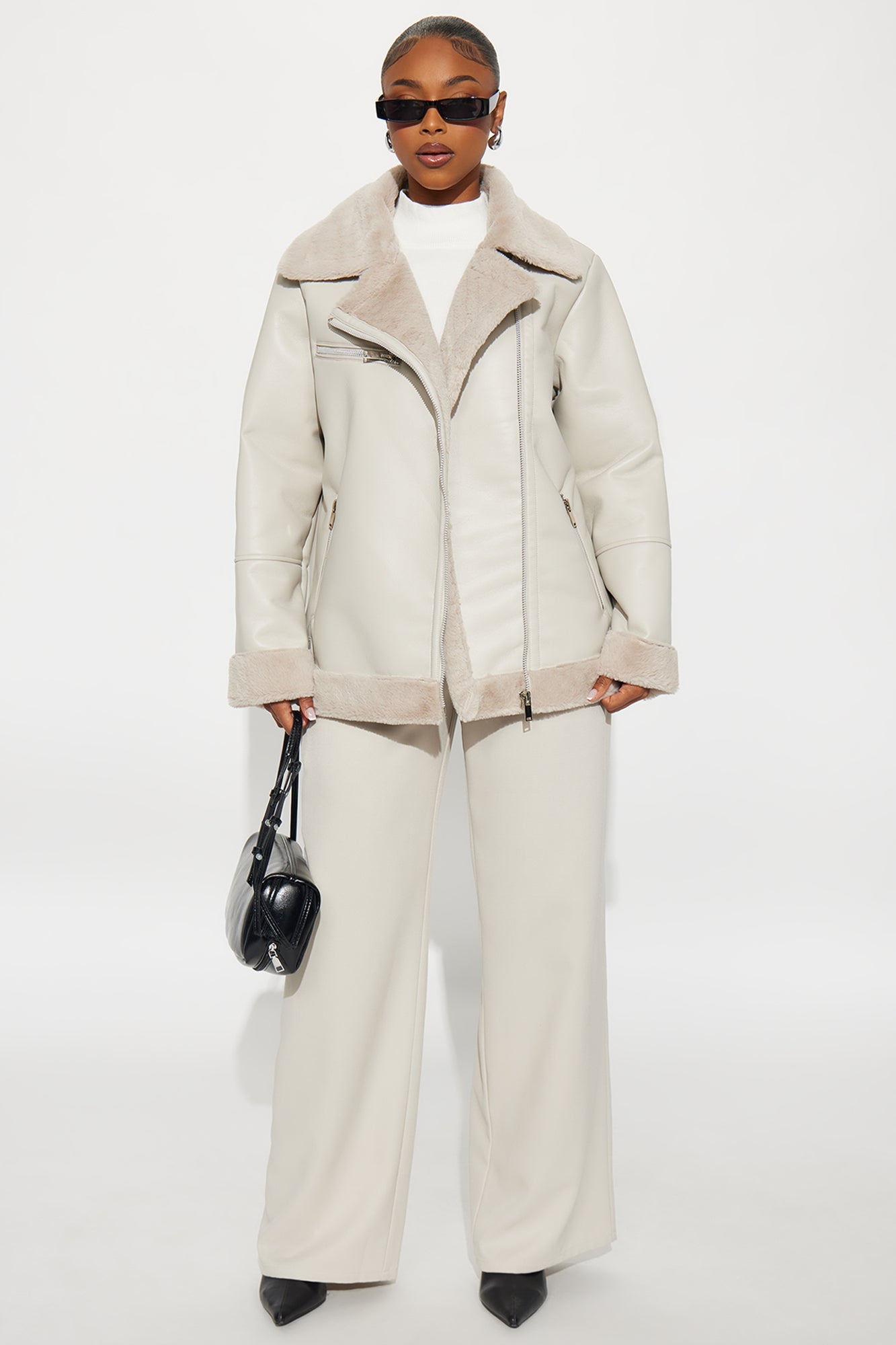 Chic Bad Ass Faux Leather Jacket - Stone