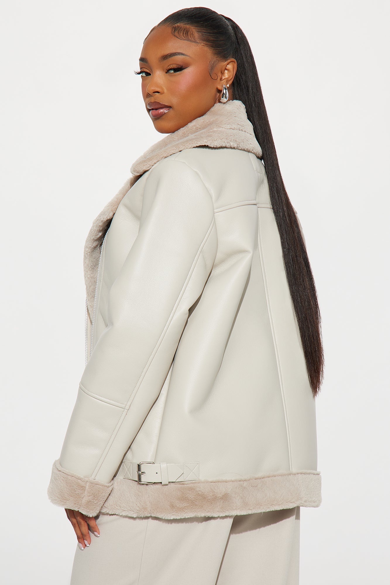 Chic Bad Ass Faux Leather Jacket - Stone