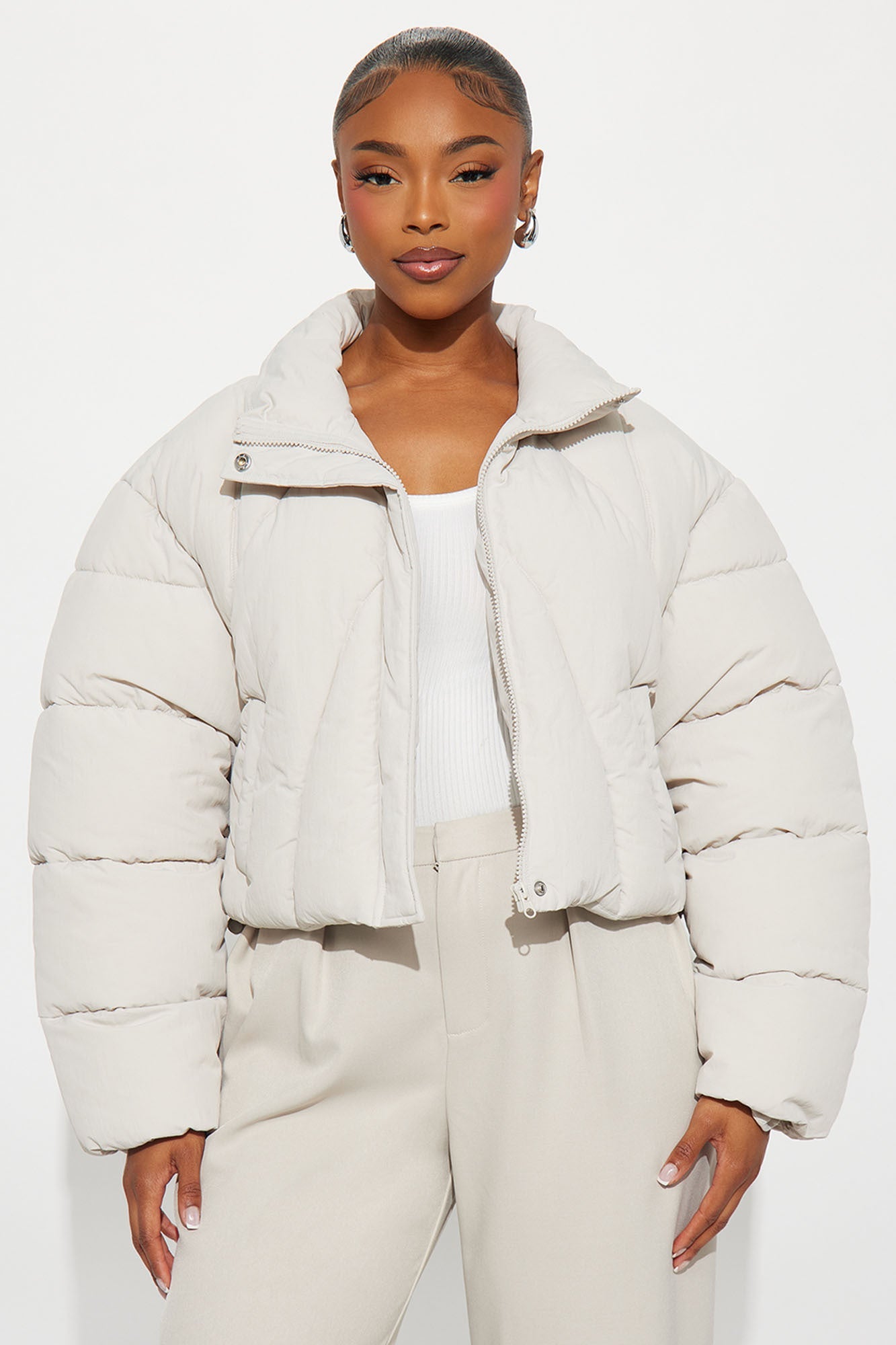 Kendall Cropped Puffer Jacket - Light Grey