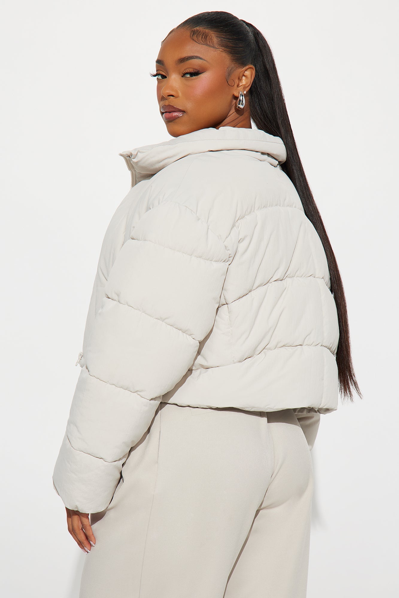 Kendall Cropped Puffer Jacket - Light Grey