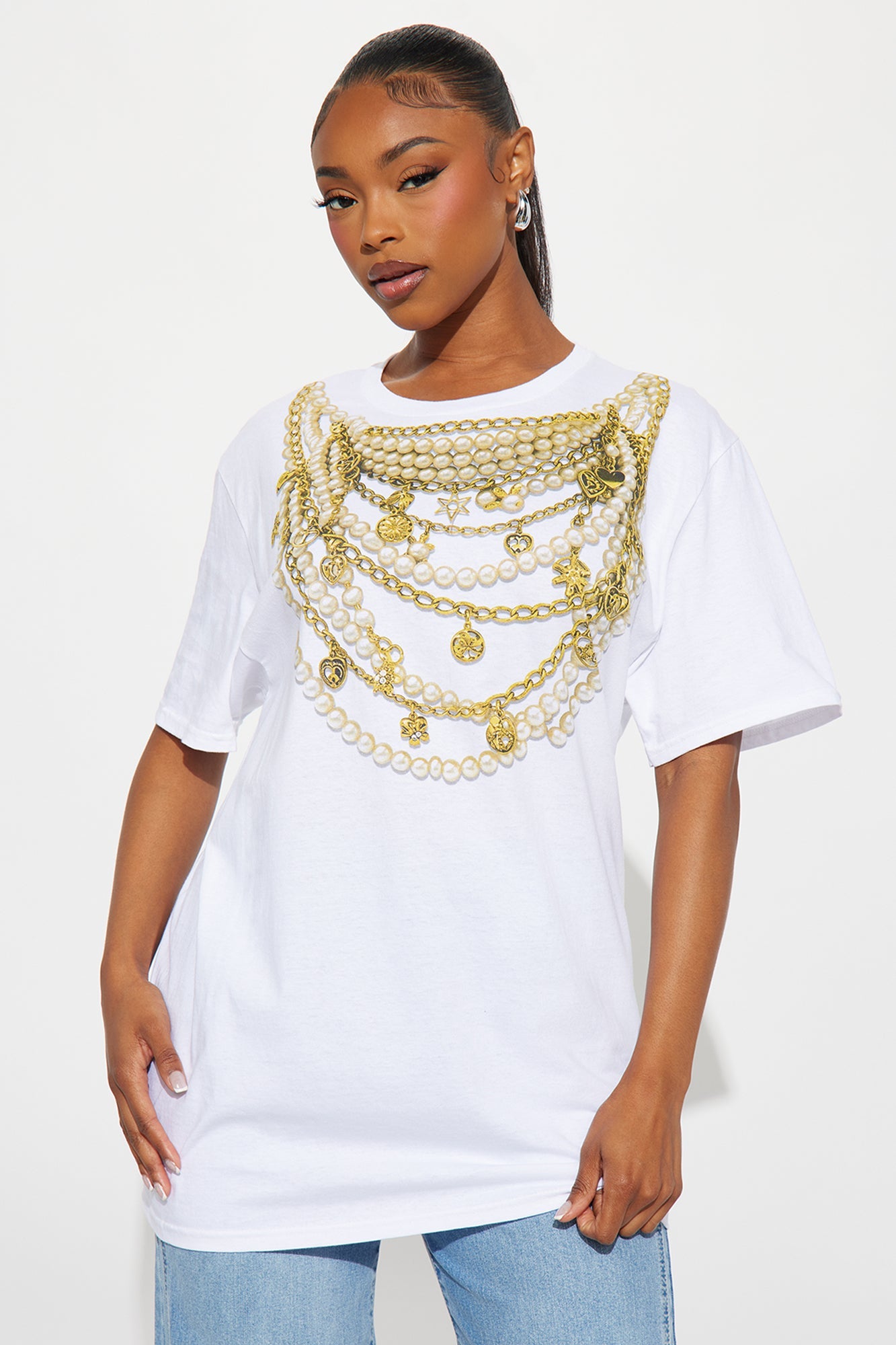 Chains On My Neck Oversize Tee - White