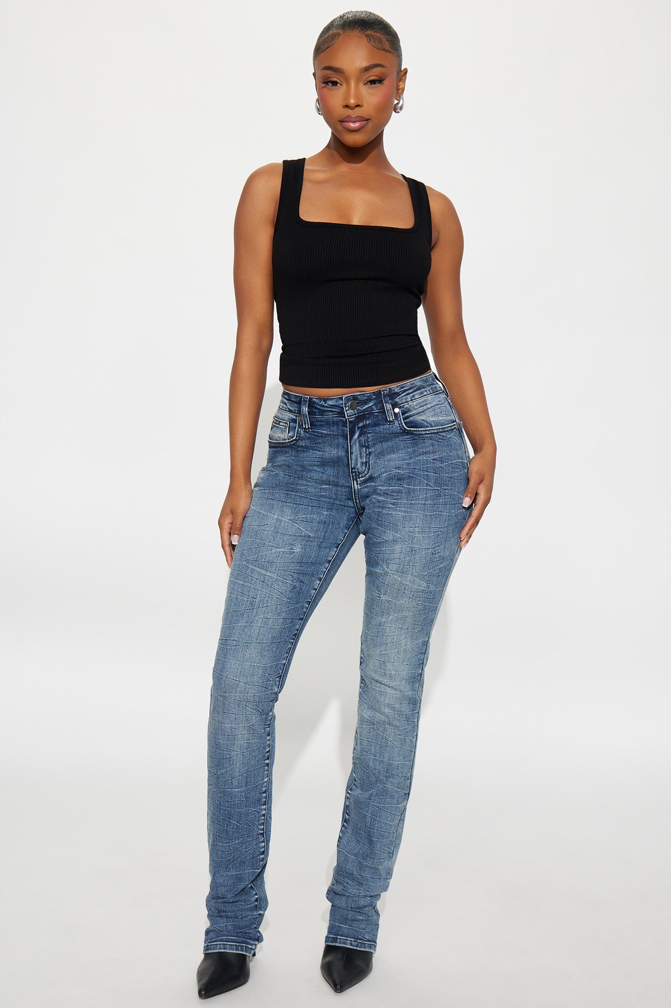 Mila Square Neck Snatched Tank Top - Black