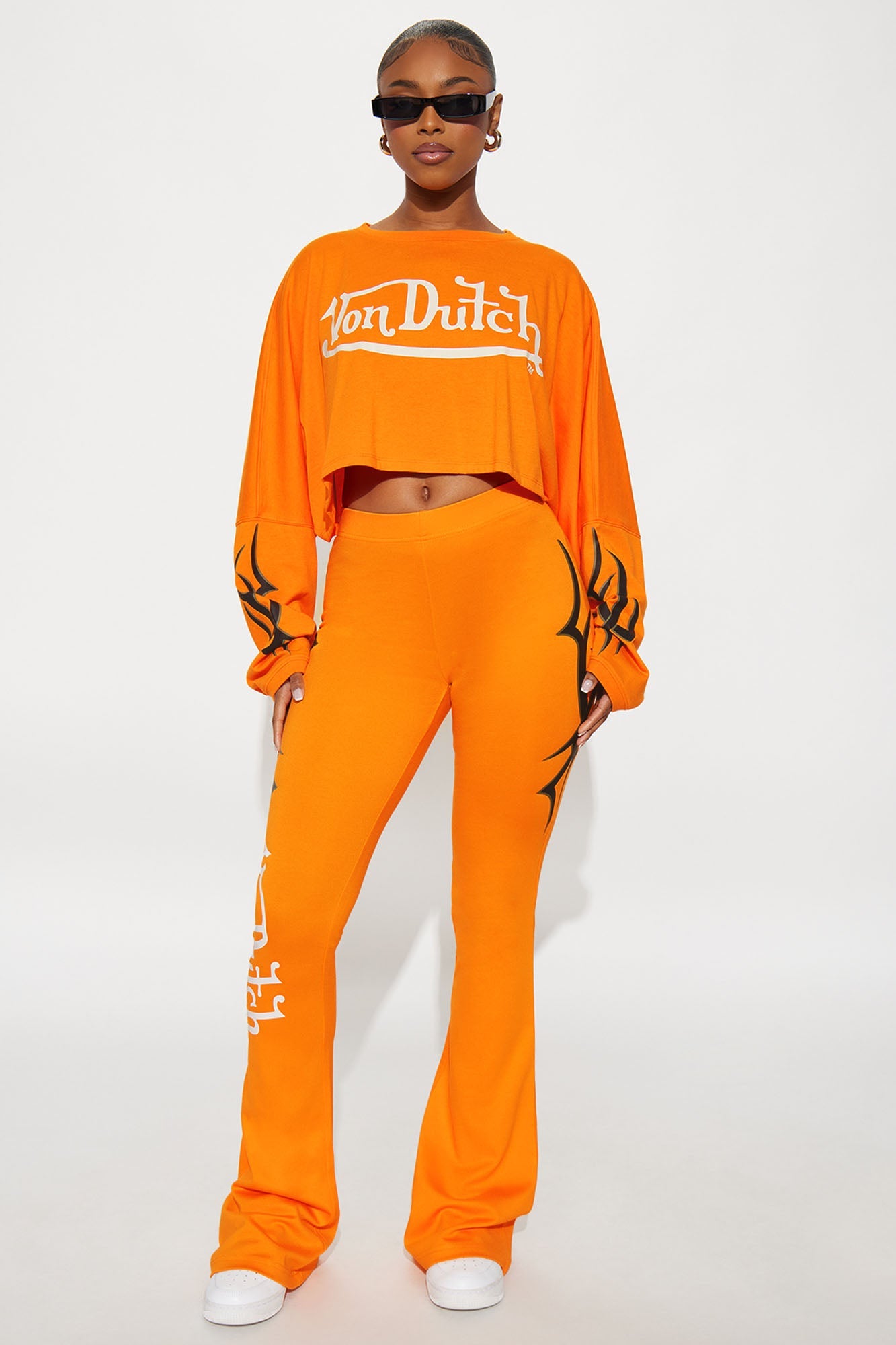 Von Dutch Edgy Long Sleeve Cropped Top - Orange