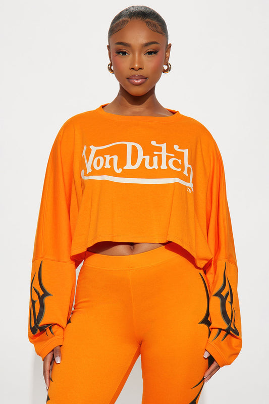 Von Dutch Edgy Long Sleeve Cropped Top - Orange