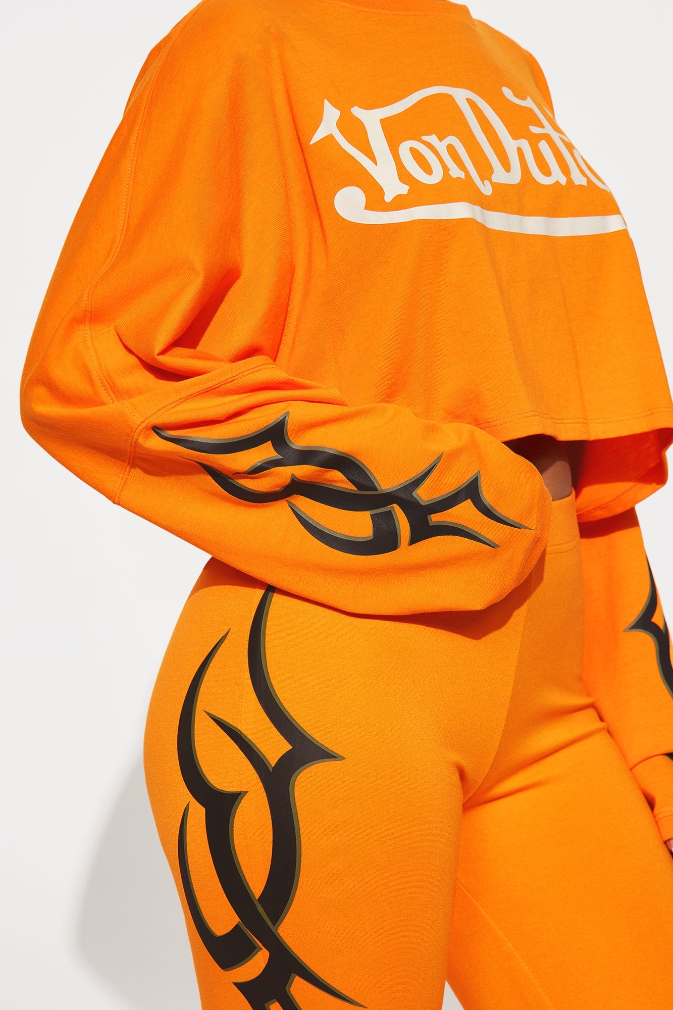 Von Dutch Edgy Long Sleeve Cropped Top - Orange