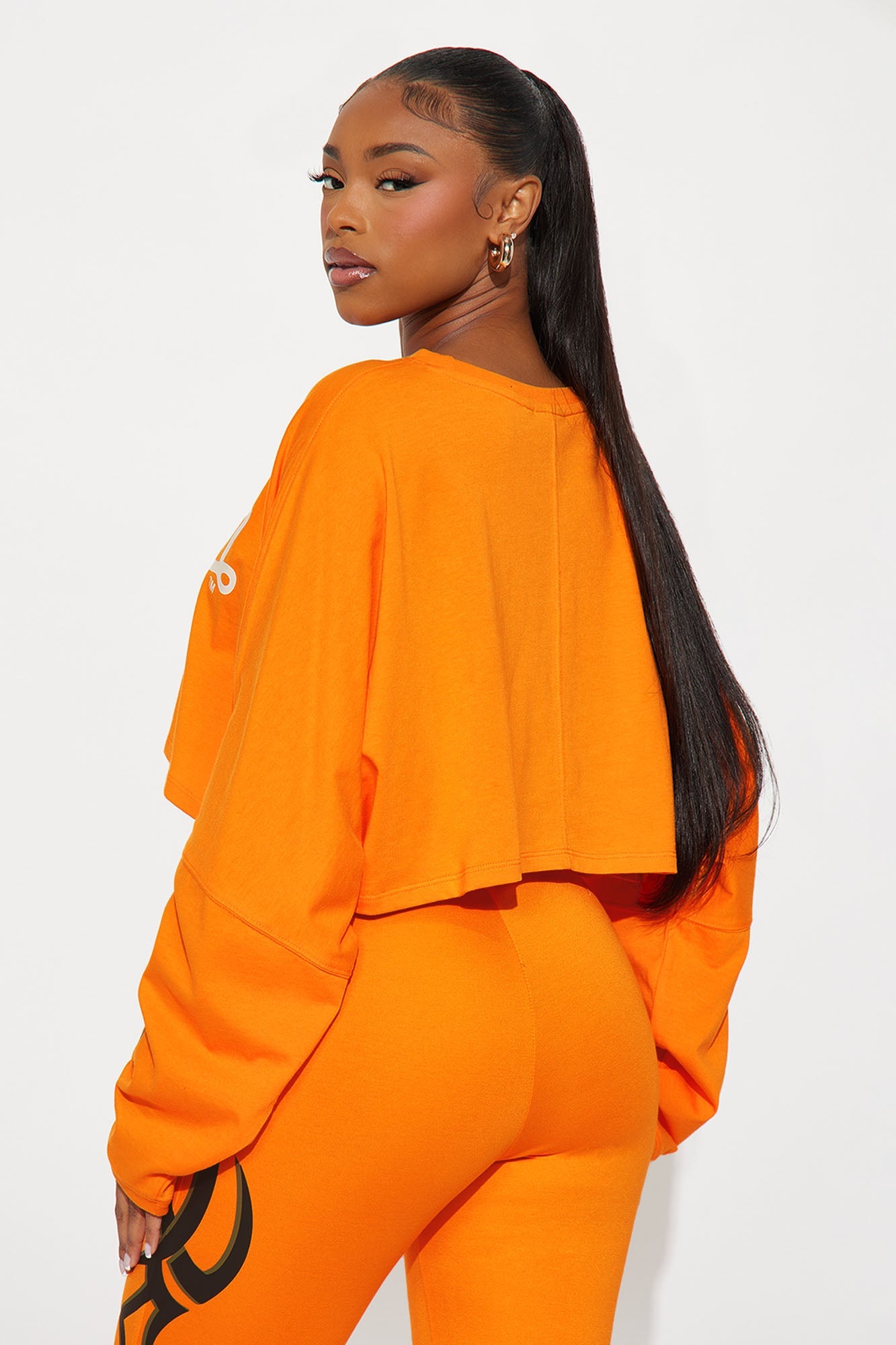 Von Dutch Edgy Long Sleeve Cropped Top - Orange