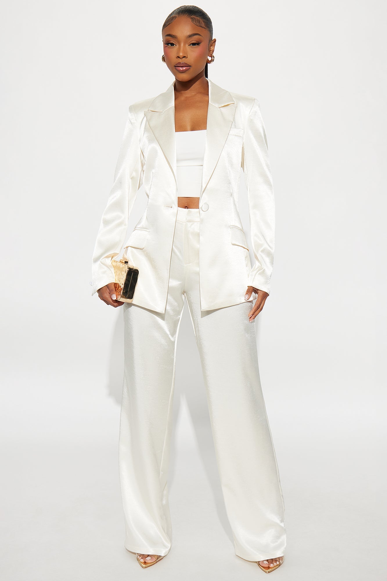 Selena Satin Hourglass Blazer - Ivory