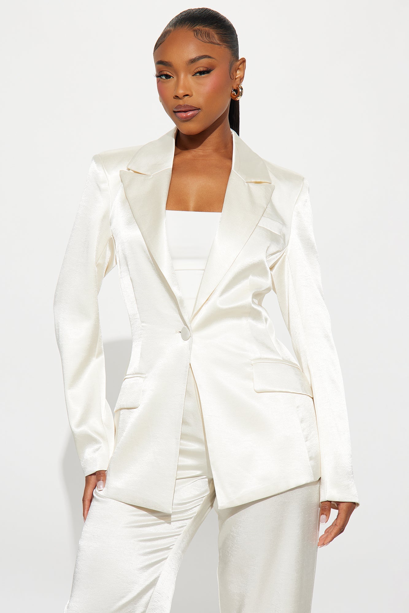 Selena Satin Hourglass Blazer - Ivory