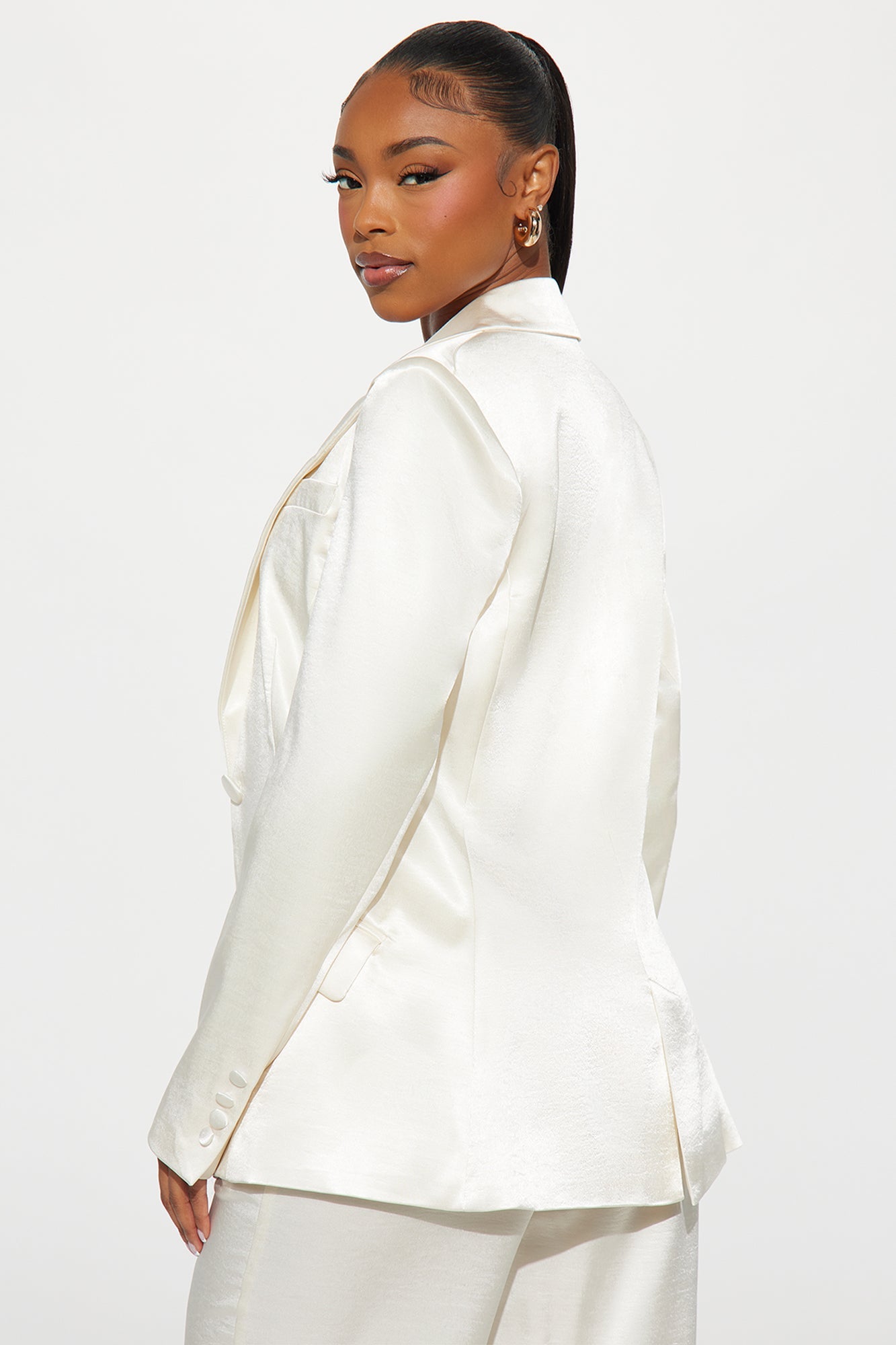 Selena Satin Hourglass Blazer - Ivory