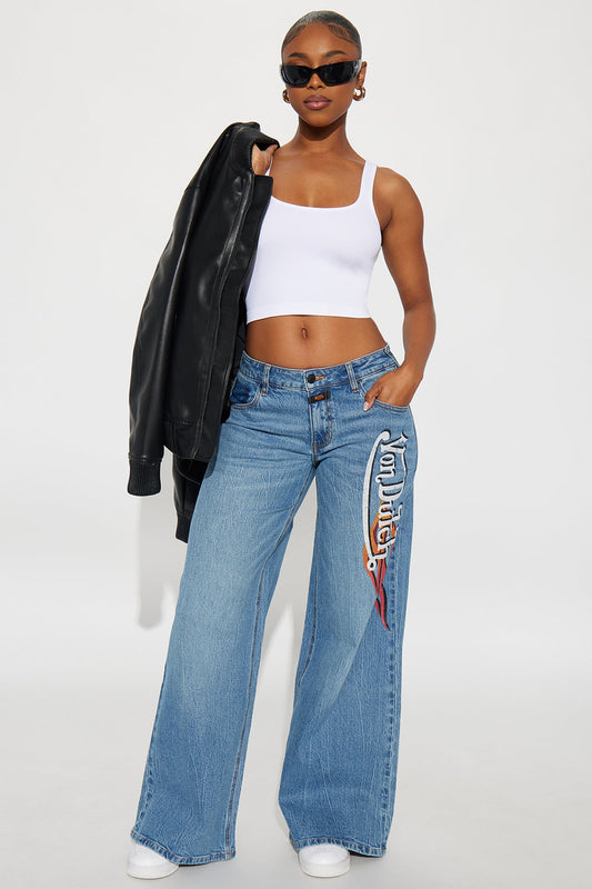 Von Dutch Flame Wide Leg Jeans - Medium Wash