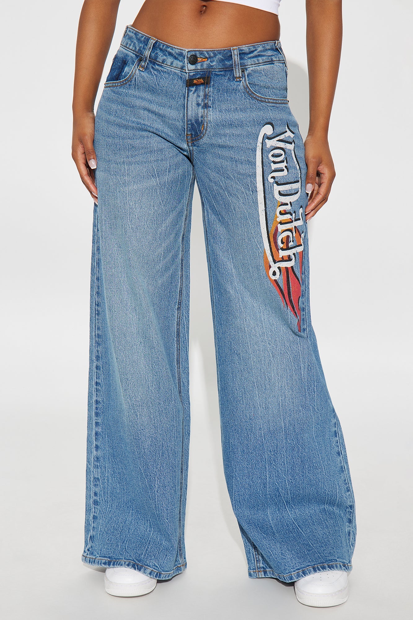 Von Dutch Flame Wide Leg Jeans - Medium Wash