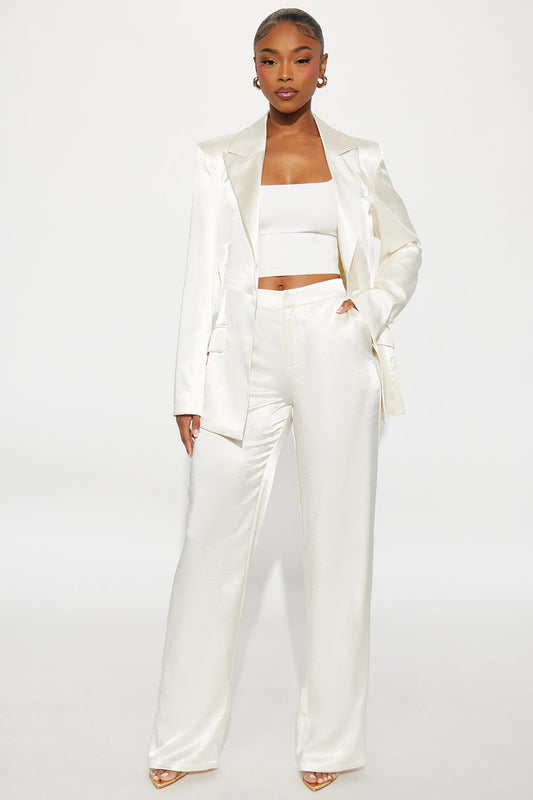 Selena Satin Wide Leg Pants 33″ - Ivory
