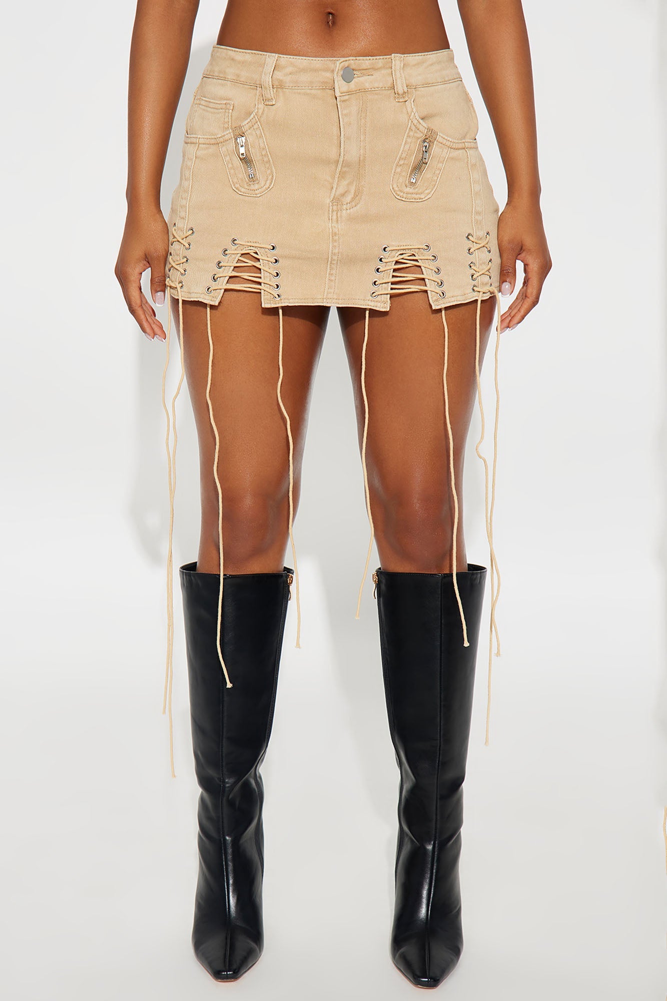 Don't Hesitate Lace Up Micro Mini Skirt - Mocha