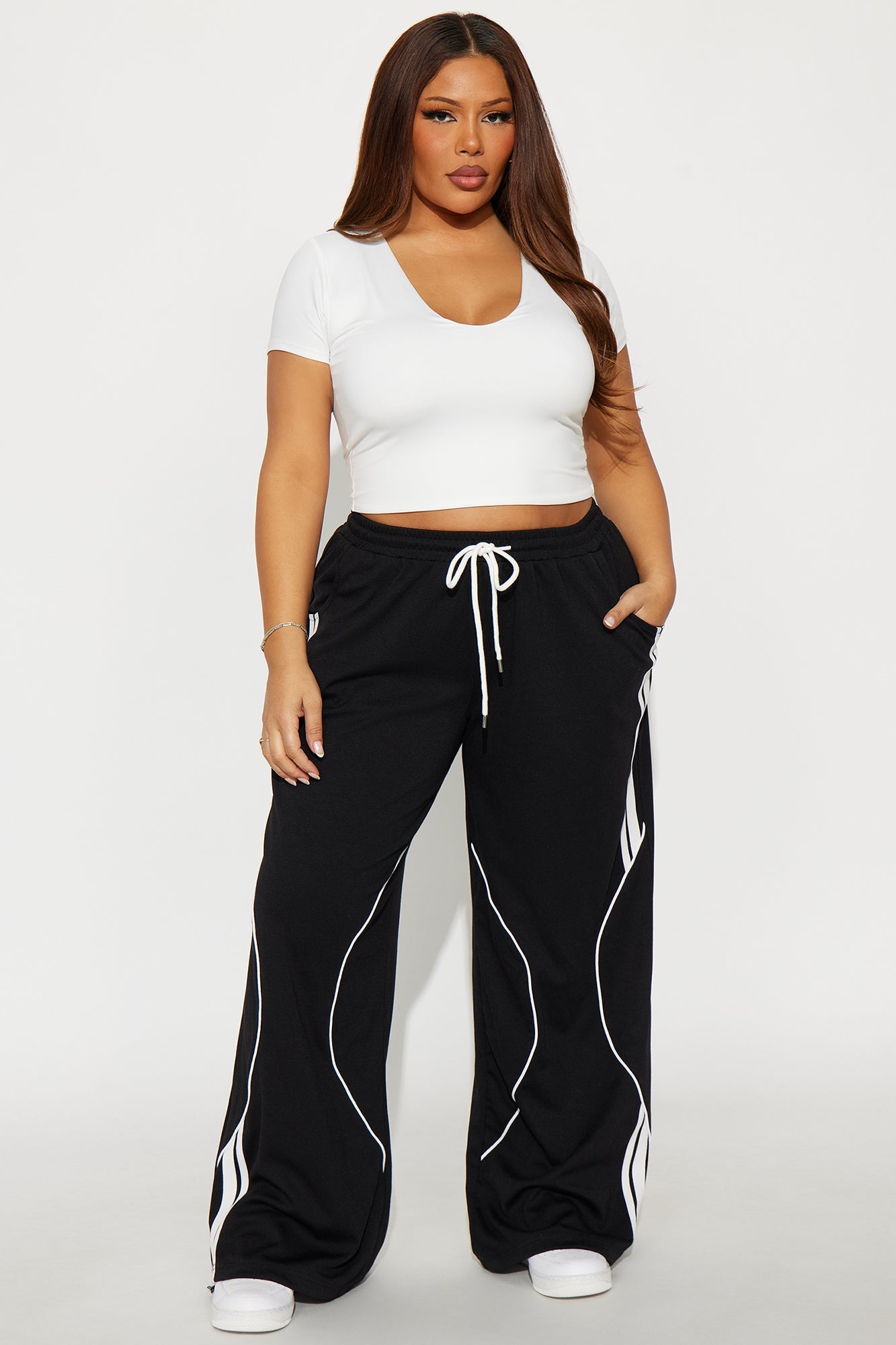 Jax Drawstring Wide Leg Pants 30″ - Black/combo