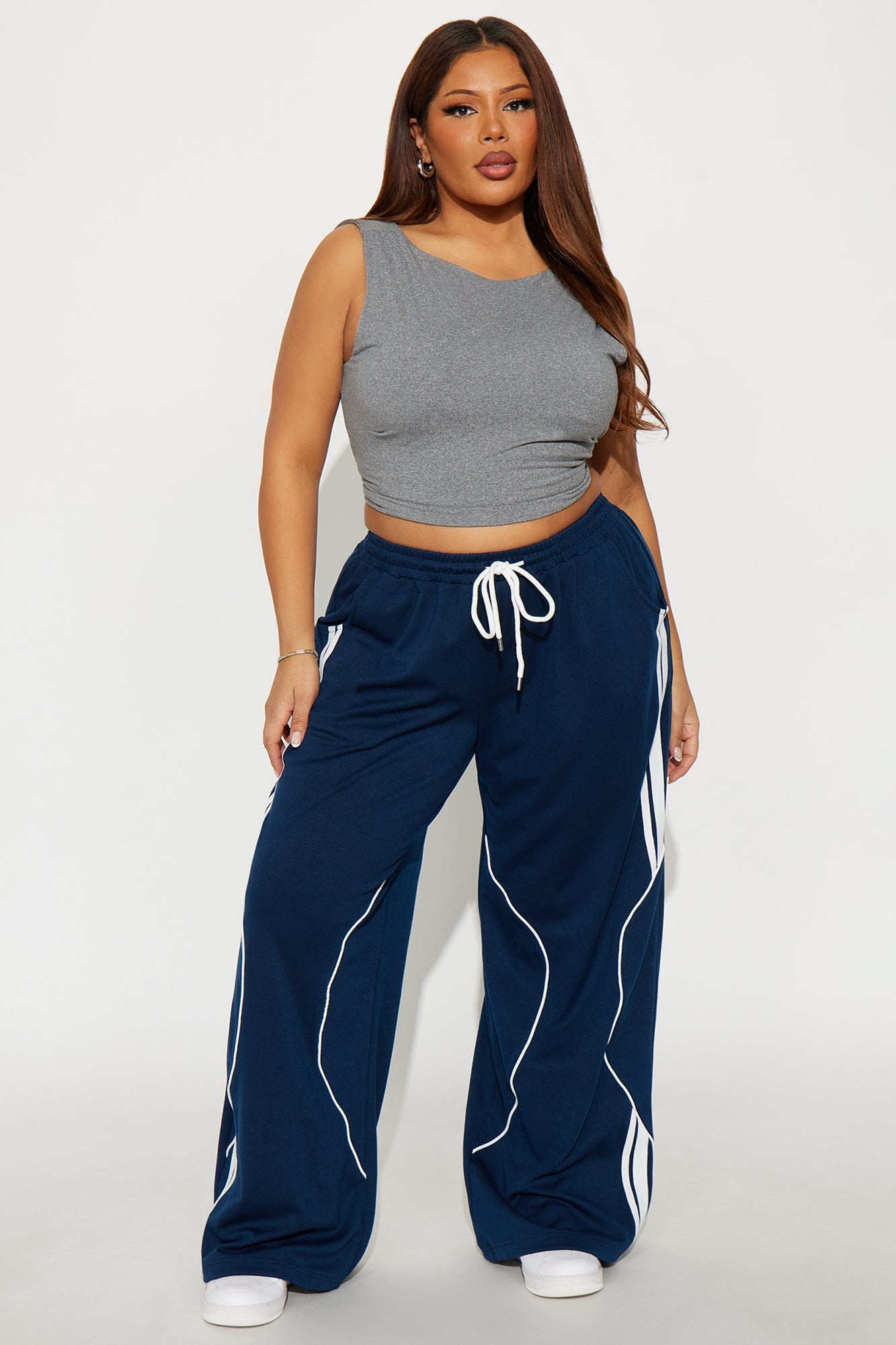 Jax Drawstring Wide Leg Pants 30″ - Navy/combo