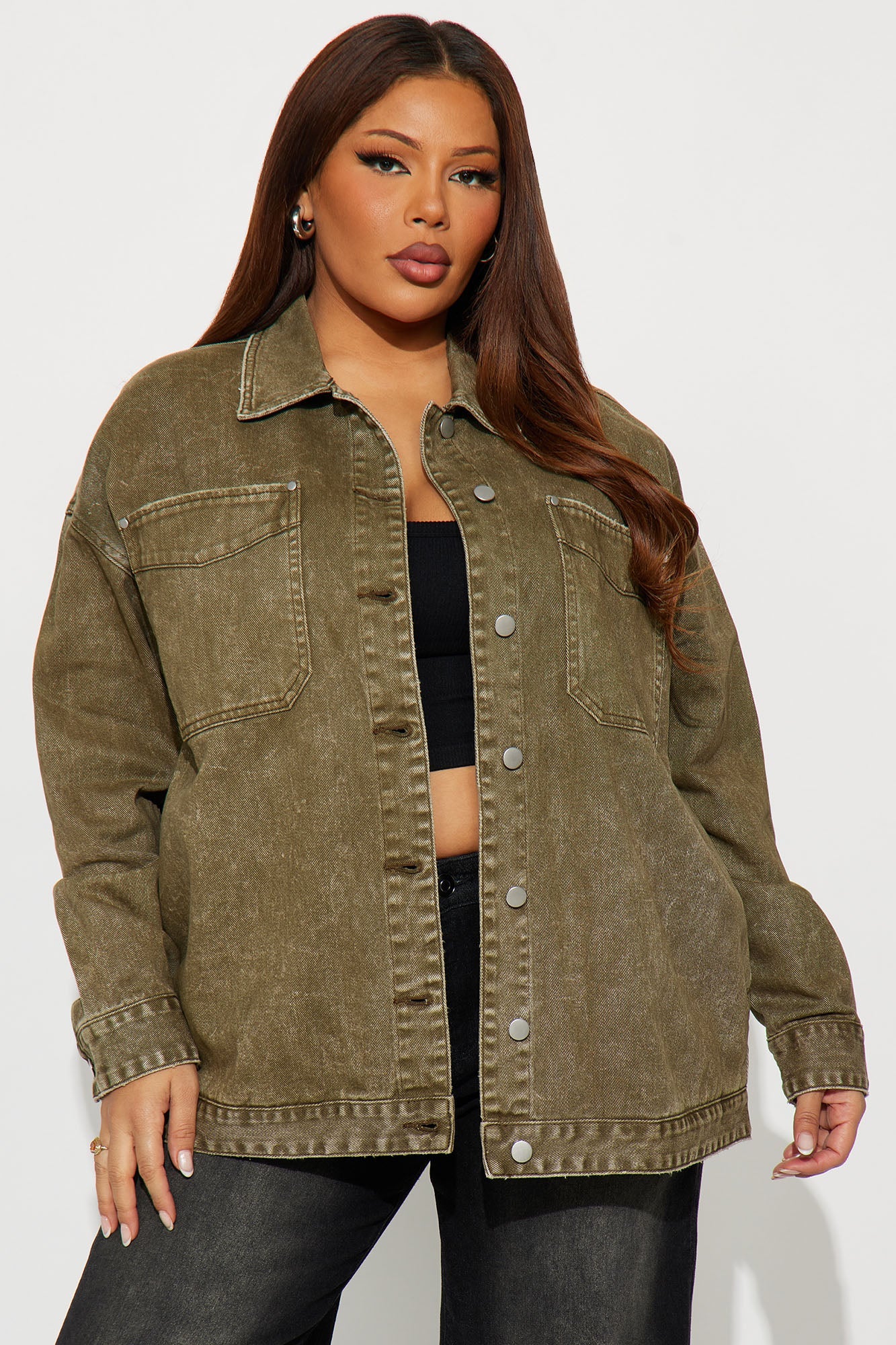On The Move Denim Shacket - Sage