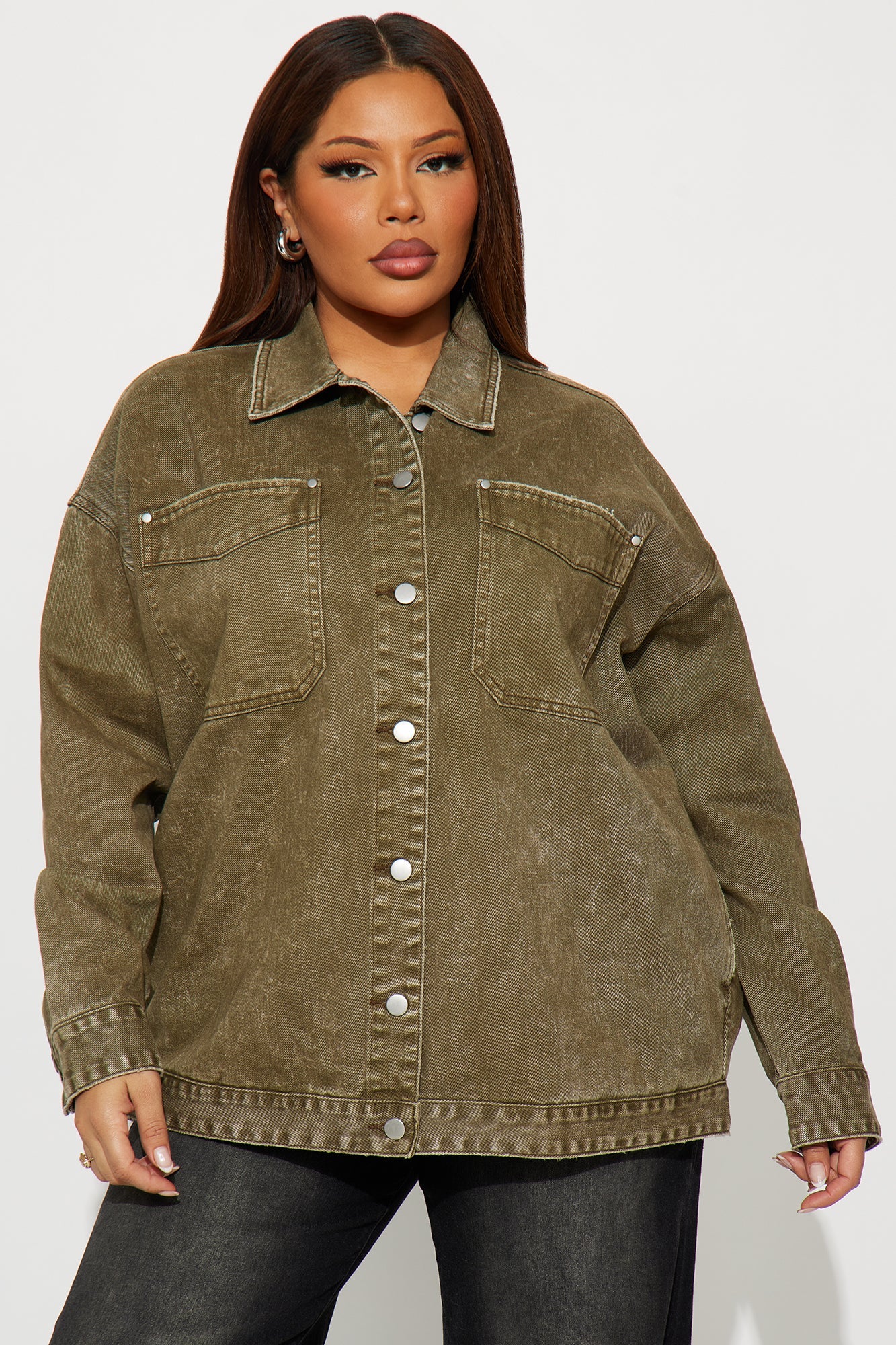 On The Move Denim Shacket - Sage