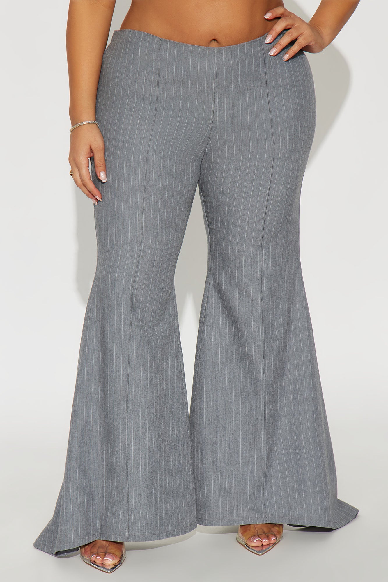 Vera Pinstripe Super Flare Pant 32″ - Grey