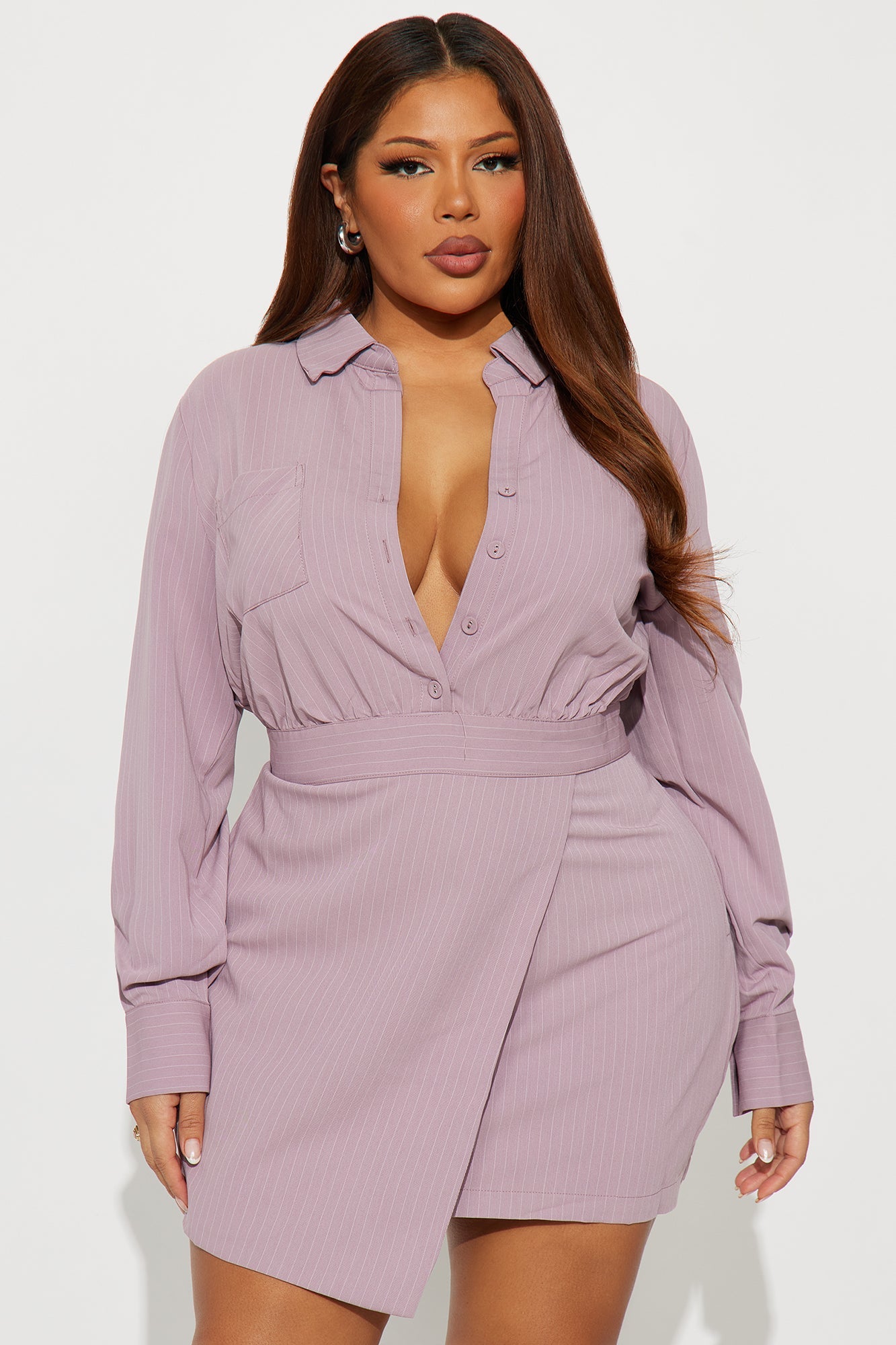 Full Schedule Pinstripe Mini Dress - Mauve